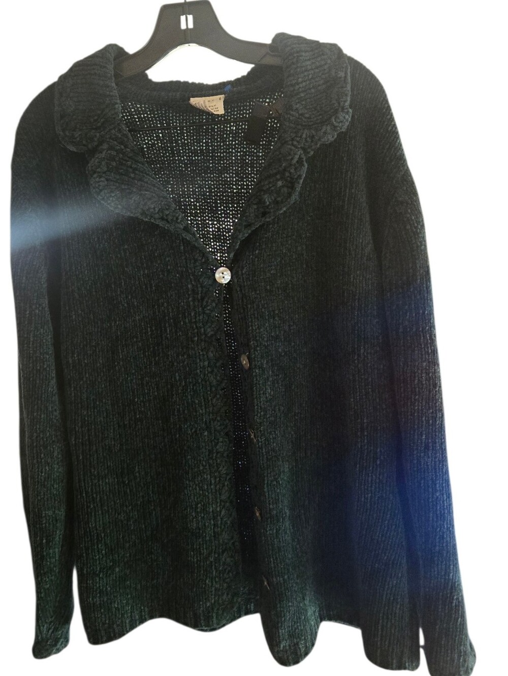 Ruffled Collar  Cardigan Sweater in Dark Green